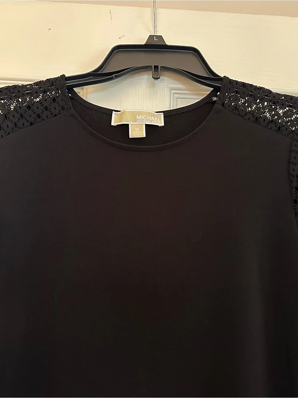 Michael Kors Black Long-Sleeve Lace Panel Shift Dress size medium NWOT